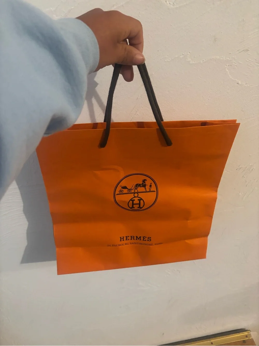 Hermès Orange Shopping Gift Bag Black Rope Handles Luxury Packaging